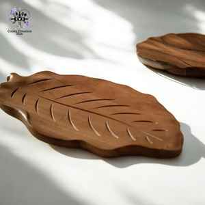 Plateau en forme de feuille en bois, assiette à thé vintage, plateau à dessert, plateau de fruits, plateau à sushi, vaisselle, fournitures de cuisine pour la maison, - Product Image 3