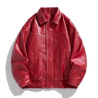 Veste en cuir d'agneau véritable pour homme, style motard, avec broderie patchwork et col montant, pour l'hiver, vente en gros