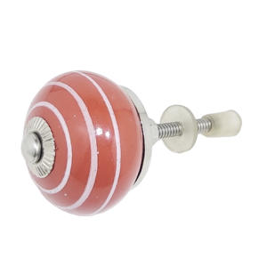 Boutons en céramique rouge épices avec bandes blanches pour poignées de meuble à tiroirs - Product Image 2
