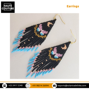 Gran oferta exclusiva en pendientes de borlas con cuentas de Luna y mariposa bordados a mano de 9 cm de largo para mujer - Product Image 3