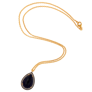 Collier pendentif en corindon bleu taille poire, en argent sterling plaqué or indien, bijoux de créateur, vente en gros - Product Image 3