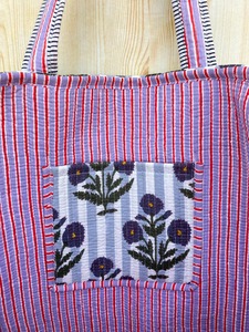 Bolso Tote Reversible de Algodón Jhola para Mujer, Bolso de Hombro Acolchado con Cierre Abierto para Viajes y Compras, Estilo Hippie con Estampado de Bloques - Product Image 2