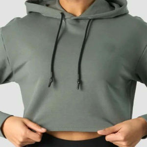 Sweat à capuche court à fermeture éclair intégrale, style épaules tombantes, coupe ample, noir, classique, pour femmes, 55% coton, 45% élasthanne - Product Image 4