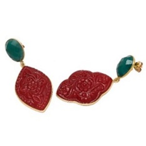 Hydro Coral y GEMA de ónix verde, pendientes redondos de Plata de Ley 925 y forma de marquesa, novedad - Product Image 1