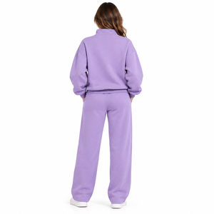 Oversized Lavender Quarter Zip Sweatshirt And Trouser Set Regular Fit French Cotton <b>Fleece</b> Solid Color Unisex Autumn Wear - Product Image 2