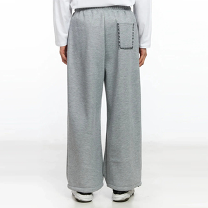 Pantalones Deportivos de Hombre de Alta Calidad, Grises, de Pierna Ancha, Reversibles, con Estampado, Cintura Elástica con Cordón, Formales, de Otoño, Tejidos en Algodón - Product Image 4