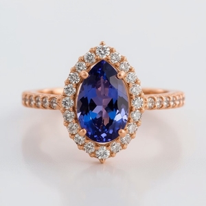 Joyería fina para mujer 10K oro rosa tanzanita pera Halo diamante anillo Tailandia joyería fabricante - Product Image 1