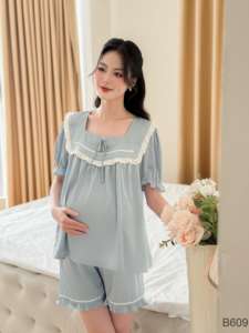 กางเกงขาสั้น B609สีน้ำเงินออกแบบได้เองชุดเสื้อผ้าคุณแม่เรียบง่ายมีความยืดหยุ่นสูงระบายอากาศได้ใส่สบาย - Product Image 3