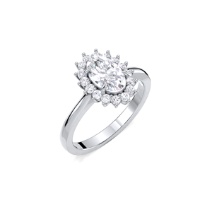 IGI Certified Oval Cut Lab Grown Diamond Floral Halo Engagement & Wedding <b>Ring</b> in Solid 925 Sterling Silver - Product Image 2