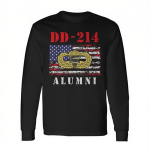Dd-214 Airborne Alumni Paratrooper Army Veteran Us Flag T-shirt a maniche lunghe - Product Image 2
