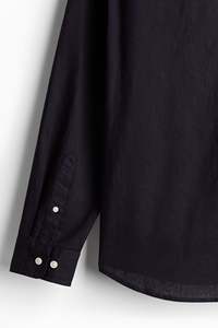 Camisas de cuello de manga larga con textura de mezcla de algodón y lino de calidad superior para hombre, ropa informal cómoda de tendencia sólida de marca personalizada - Product Image 3