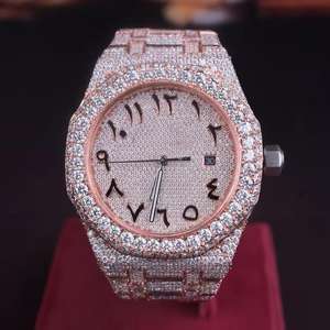 Reloj de diamantes de moissanita de oro rosa de alta calidad totalmente helado estilo Hip Hop esfera árabe reloj mecánico de acero inoxidable de lujo - Product Image 1