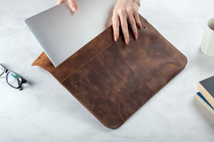 Embossed Logo Slim Computer Protective Cover Genuine Leather <b>Laptop</b> <b>Sleeve</b> Bag for Pro 16 Inch LLS-0014B - Product Image 4