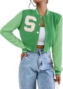 Vente en gros de vestes Letterman Varsity pour femmes en cuir uni de haute qualité personnalisées - Product Image 5