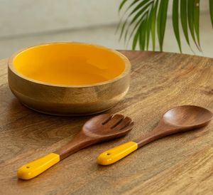 Cuenco de ensalada para servir con colmena de miel con servidores de ensalada Cuenco de servicio redondo de madera de mango para pasta Ensaladas de frutas o palomitas de maíz - Product Image 2