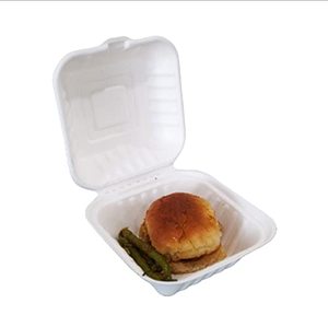 Contenedor de Alimentos Desechable Ecológico Tipo Concha Cuadrada de 6x6 Pulgadas con Bisagras, Caja para Hamburguesas para Llevar, Uso en Fiestas, Apto para Microondas, Libre de BPA - Product Image 1