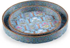 Bandeja para servir comida Decoración Cocina trabajo esmalte y madera forma redonda hecha a mano de India resina Material modelo patrón - Product Image 2