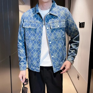 Nuevas Chaquetas vaqueras a cuadros coreanas para hombre, abrigos informales para primavera y otoño, ropa de calle con solapa a la moda para hombre, Tops sociales, ropa para hombre - Product Image 2