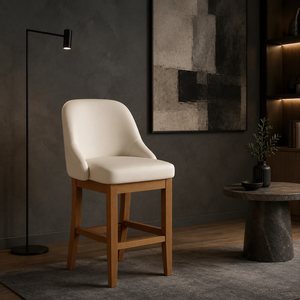 Chaise de comptoir moderne rembourrée crème avec accoudoirs, tabouret de bar à structure en bois massif pour cuisine, hôtel, restaurant, vente en gros, exportation - Product Image 5