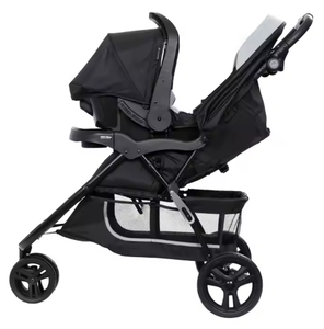 Cochecito negro para bebé con silla de auto y cesta de almacenamiento - Product Image 2