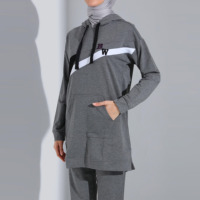 REDDITO SPORTS Ensemble deux pièces islamique pour femme, style simple, décontracté, respirant, écologique, uni, 100% coton, grande taille