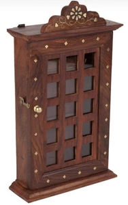 Porte-clés mural en bois en forme d'almire, design carré, avec technique de peinture à la main, élégant et fonctionnel, décoration murale - Product Image 5