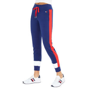 Pantaloni Jogger da Donna Tommy Hilfiger Sport Blu a Vita Media Colorblock Taglia XL Traspiranti Stile Hip-Hop con Effetto Stropicciato - Product Image 1