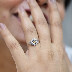 Bague de tournesol Citrine jaune bijoux floraux en argent Sterling bague de Style Boho pour les femmes bague de conception de fleurs sauvages - Product Image 4