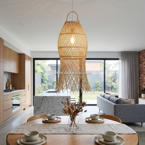 Lampe suspendue élégante en rotin naturel, taille moyenne, design moderne, à intensité variable, installation facile, lampe d'intérieur pour salon - Product Image 5