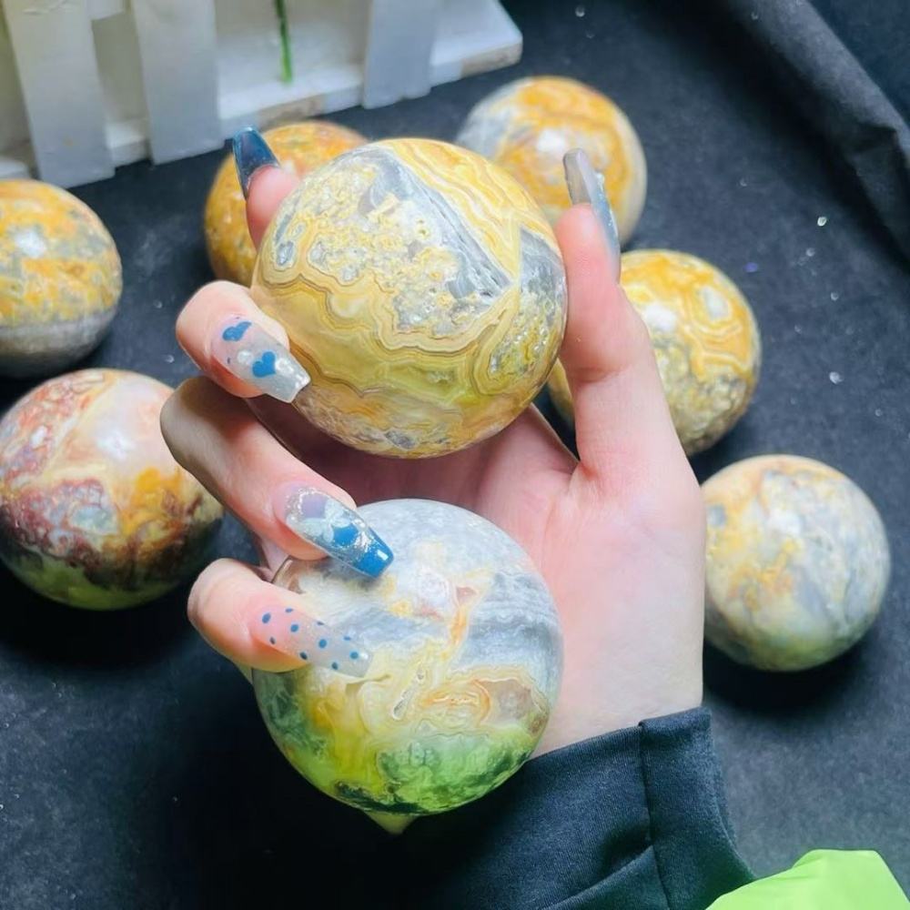 Yellow Crazy Lace Agate Ball