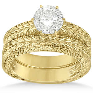 Conjunto de Joyería Fina Vintage de Oro Amarillo de 18k con Filigrana Tallada, Accesorio Nupcial Solitario - Product Image 4