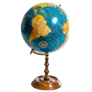 Globo de papel hecho a mano náutico Base de madera Acabado vintage Mapa del mundo Estructura interior educativa Modelo Geografía Artículo - Product Image 1