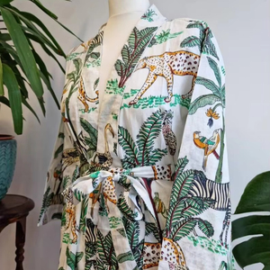 Pur coton indien bloc imprimé été Kimono Floral plage dissimulation confortable Robe de maternité Rose pêche longueur au sol naturel - Product Image 1