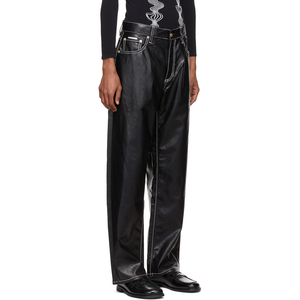 กางเกงหนังของผู้ชายที่ได้รับความนิยมสูงสุดดีไซน์แบบกำหนดเองสวมใส่สบายและระบายอากาศได้วัสดุตรงสไตล์เรียบง่ายทันสมัย - Product Image 3