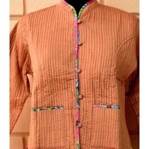 Veste matelassée manteau en coton matelassé uni respirant à manches longues avec décoration de boutons 2 poches - Product Image 4