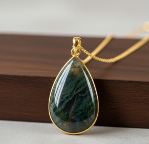 Venta caliente 925 Cadena delicada de plata esterlina con colgante de ágata de musgo bohemio 18K Oro Cristal curativo Moda encantos delicados - Product Image 5