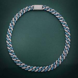 SHREYA DIAM White Blue Moissanite Miami Cuban Link Chain 925 Silver Rhodium Plated Men's <b>Statement</b> <b>Necklace</b> Hiphop Style Party - Product Image 2