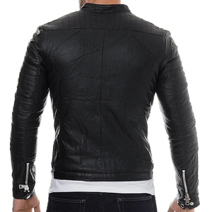 Blouson bombardier de moto à capuche amovible décontracté pour hommes de haute qualité en similicuir avec fermeture éclair - Product Image 2