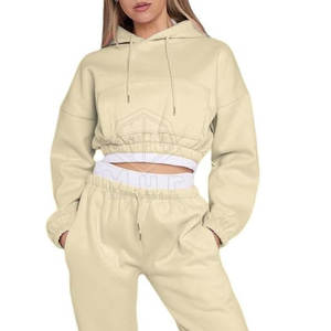Venta caliente Señoras Tallas grandes Chándal de invierno Tamaño personalizado Patrón sólido Crop Top con capucha Bajo MOQ Conjunto de ropa deportiva para mujer - Product Image 5