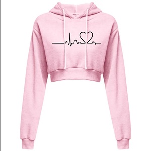 Pull à capuche à manches longues pour femmes Hip Hop & Streetwear couleur unie ECG imprimé sweats à capuche courts pour tissu tissé d'hiver - Product Image 5