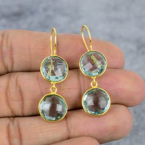 Pendientes de alambre chapados en oro de Plata de Ley 925 con piedras preciosas de forma redonda de apatita Aqua para mujer, pendientes delicados de boda, regalos para ella - Product Image 2