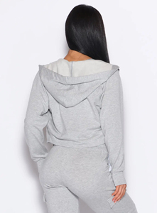 Sudadera con capucha de entrenamiento transpirable antiarrugas con cremallera completa para mujer gris claro personalizada con logotipo frontal para la temporada de invierno - Product Image 3