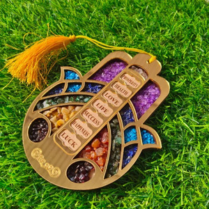 Hamsa de Cristal con 7 Bendiciones, Adorno Colgante de Madera para el Hogar con Piedras Semipreciosas, Péndulos de Hamsa para Colgar en la Pared del Coche, Artesanía Espiritual - Product Image 2