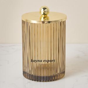 Último diseño de lujo de acero inoxidable tarro de vidrio de Metal brillante chapado en oro tapa redonda hogar Hotel accesorios de baño almacenamiento - Product Image 1