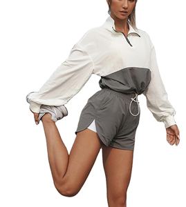 New <b>Womens</b> Gym <b>Short</b> Sets Casual Zipper <b>Long</b> Sleeved Loose Windproof Sports <b>Women</b> High Waist <b>Shorts</b> Two Piece Set - Product Image 2