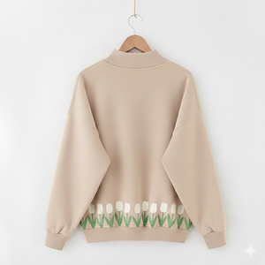 Women Casual Oversized Long Printed Knitted Mockneck Sweatshirt Winter Loose Fit Pullover Street Fashion <b>Top</b> for Cozy Styling - Product Image 1