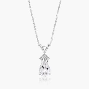 0.85CT Pear Shape White Topaz Pendant <b>Necklace</b> 14K White Gold Birthstone Jewelry Diamond Fine Jewelry OEM ODM Supplier Gift - Product Image 1