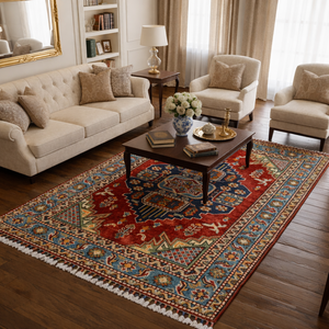 Tapis oriental traditionnel kazakh en laine nouée à la main, tissé pour la décoration du salon, couloir, tapis oriental élégant - Product Image 3