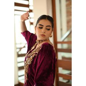 Luxury Modest Empire Waist <b>Velvet</b> Evening <b>Dress</b> for Women | Embroidered Kaftan Maxi <b>Dress</b> | Winter Wedding Formal Wear | - Product Image 3