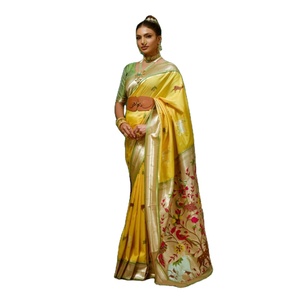 Hot Selling Premium Quality Trending Paithani <b>Saree</b> <b>Blouse</b> Fancy Colorful Tassels Contrast Border Soft Silk Ladies Wedding - Product Image 5